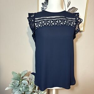 LOFT Dark Blue Lace Detail Blouse